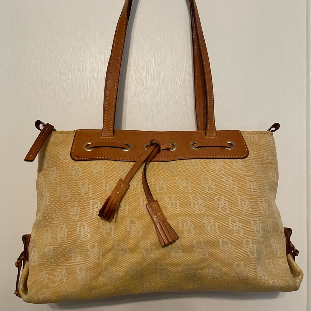 Dooney & Bourke Yellow Printed Canvas Leather Trim Tote